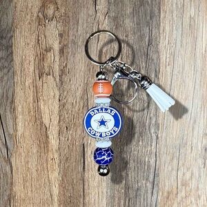 NFL Keychain with Blue and Orange Beads